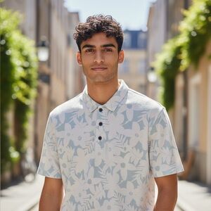 Alfani Floral Polo Shirt - White and Gray